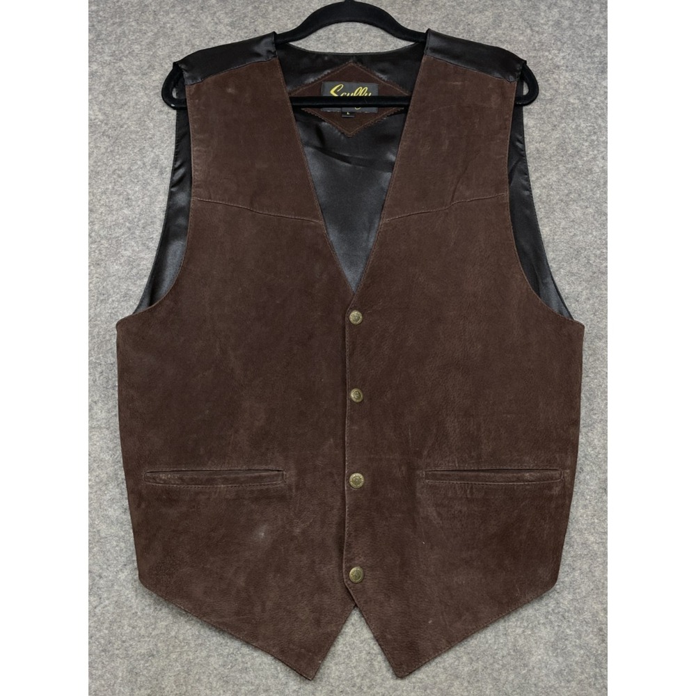 Vintage Scully Western Suede Vest Mens L Brown Metal Snaps Cowboy Rodeo Ranch